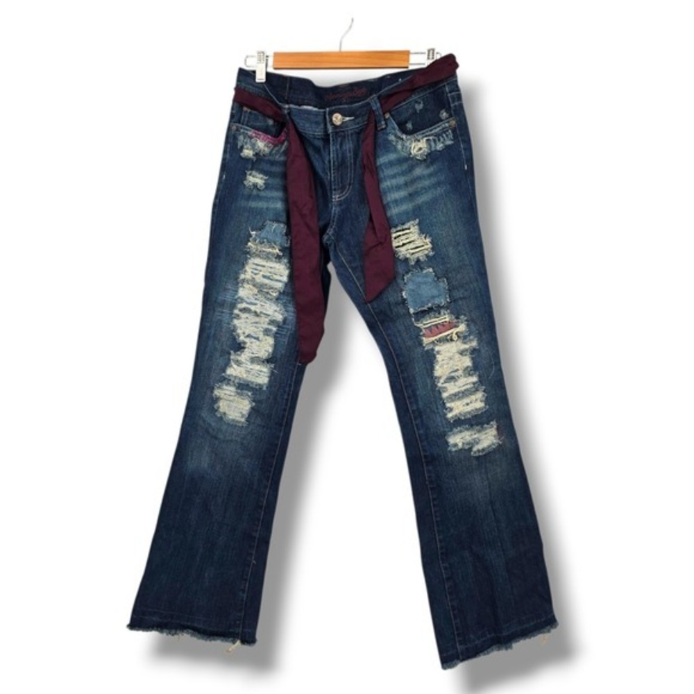 American Eagle Outfitters Distressed Patchwork Jeans Womens 8 Reg Skinny Flare